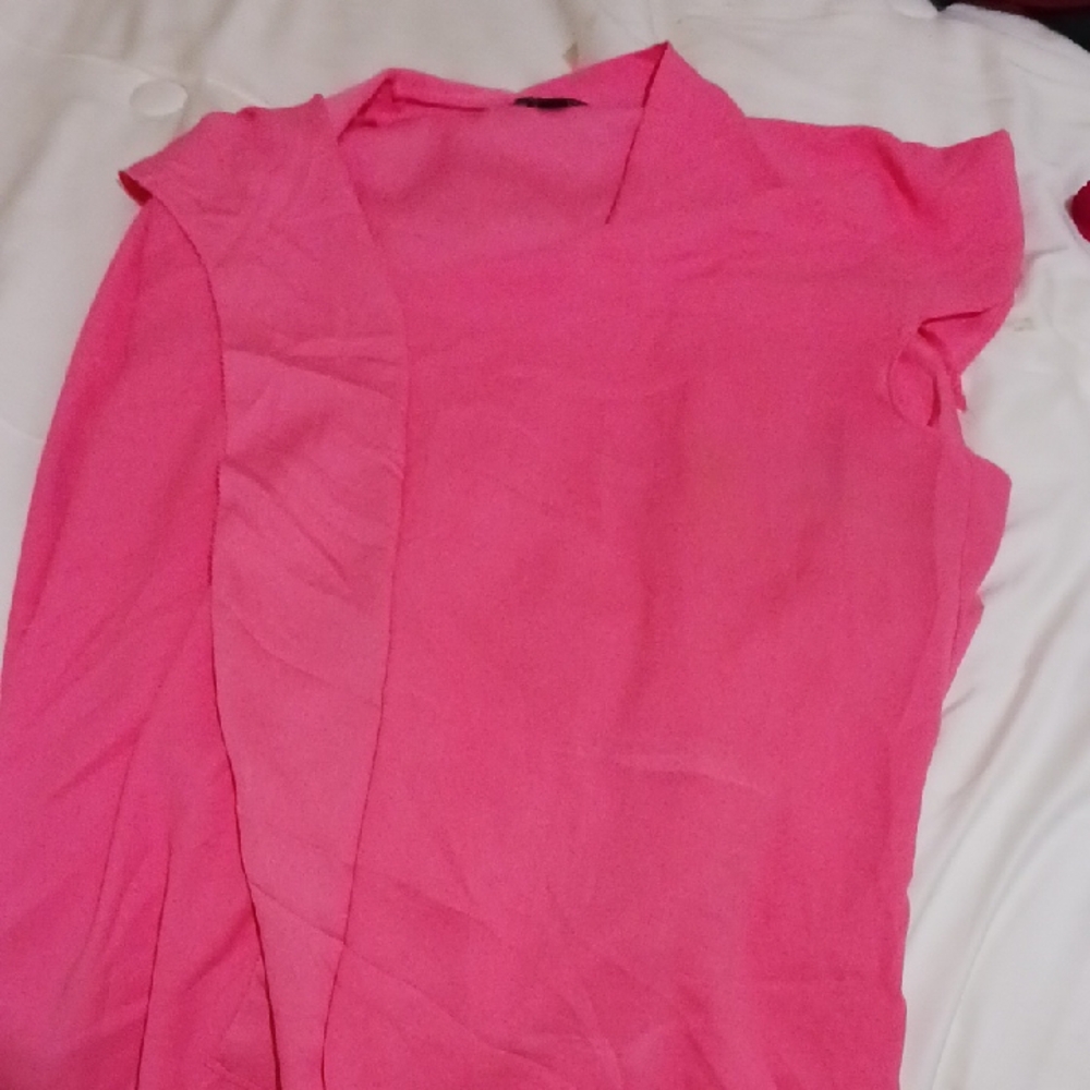 Ann Taylor Pink Asymmetrical Ruffled Blouse